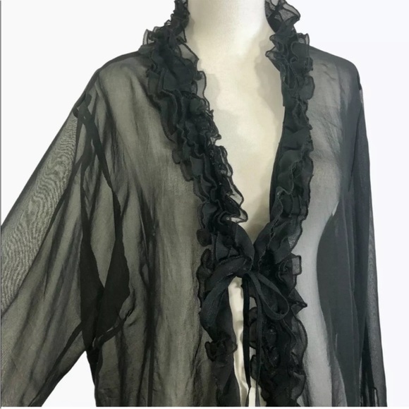 Vintage Sheer Black Ruffled Poet Blouse Jacket - Picture 2 of 3